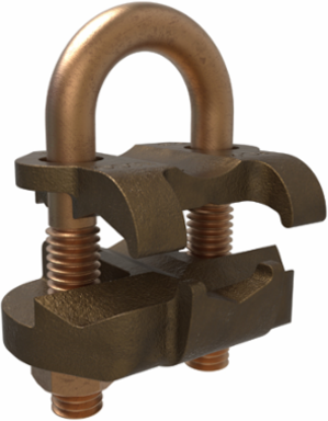 Permaground Copper U-Bolt Ground Clamp, Conductor Range 250-2/0 Sol, Pipe Size 3/8in, Ground Rod Sizes 5/8 to 3/4in, Rebar Size #6, UL, CSA