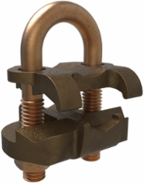 Permaground Copper U-Bolt Ground Clamp, Conductor Range 250-2/0 Sol, Pipe Size 3/8in, Ground Rod Sizes 5/8 to 3/4in, Rebar Size #6, UL, CSA