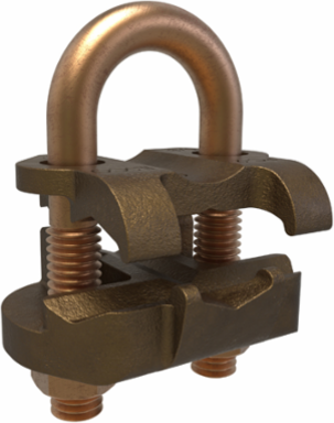 Permaground Copper U-Bolt Ground Clamp, Conductor Range 500-300, Pipe Size 3/8in, Ground Rod Sizes 5/8 to 3/4in, Rebar Size #6, UL, CSA