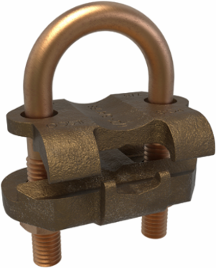Permaground Copper U-Bolt Ground Clamp, Conductor Range 2/0-4 Sol, Pipe Size 1/2 to 3/4in, Ground Rod Sizes 3/4 to 1in, Rebar Size #8, UL, CSA