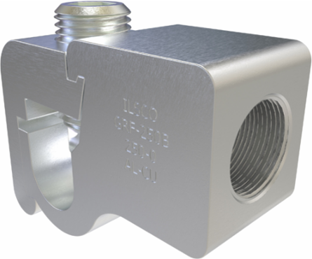 Permaground Aluminum Grounding Connector, Dual Rated, Conductor Range 250-1/0, Female, 5/8in Bolt Size, Tin Plated