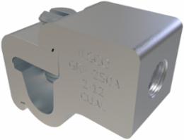 Permaground Aluminum Grounding Connector, Dual Rated, Conductor Range 2-12, Female, 1/4in Bolt Size, Tin Plated