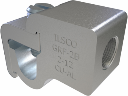 Permaground Aluminum Grounding Connector, Dual Rated, Conductor Range 2-12, Female, 5/16in Bolt Size, Tin Plated