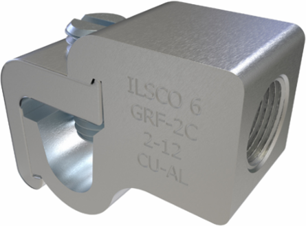 Permaground Aluminum Grounding Connector, Dual Rated, Conductor Range 2-12, Female, 3/8in Bolt Size, Tin Plated