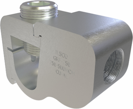 Permaground Aluminum Grounding Connector, Dual Rated, Conductor Range 750-500, Female, 3/4in Bolt Size, Tin Plated