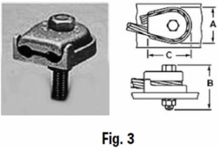 Permaground Copper Ground Clamp, Conductor Range 250-3/0, 1 Conductor, 1 Bolt, 3/8in Bolt Size, UL