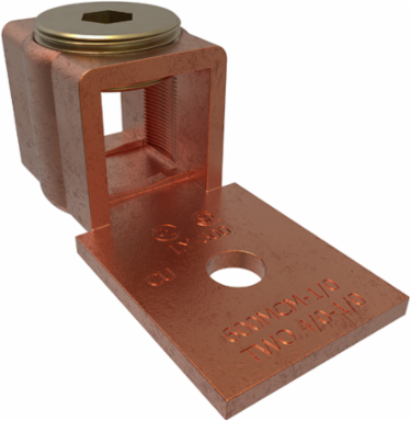 Copper Mechanical Lug, Conductor Range 600-1/0, 1 Port, 1 Hole, 3/8in Bolt Size, UL, CSA