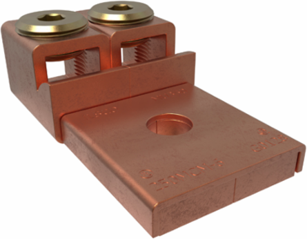 Copper Mechanical Lug, Conductor Range 250-6, 2 Ports, 1 Hole, 3/8in Bolt Size, UL, CSA