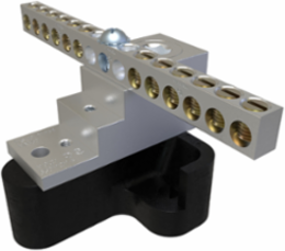 Aluminum Neutral Bar, Dual Rated, Main Conductor Range 350-6, Tap Range 4-14, 12 Tap Ports, 2 Holes, #10-32 Bolt, Tin Plated, UL, CSA, Includes R-16 Mounting Block