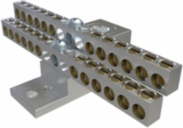 Aluminum Neutral Bar, Dual Rated, Main Conductor Range 350-6, Tap Range 4-14, 24 Tap Ports, 2 Holes, #10-32 Bolt, Tin Plated, UL, CSA