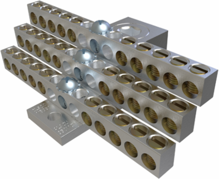 Aluminum Neutral Bar, Dual Rated, Main Conductor Range 350-6, Tap Range 4-14, 30 Tap Ports, 2 Holes, #10-32 Bolt, Tin Plated, UL, CSA