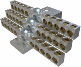 Aluminum Neutral Bar, Dual Rated, Main Conductor Range 350-6, Tap Range 4-14, 30 Tap Ports, 2 Holes, #10-32 Bolt, Tin Plated, UL, CSA
