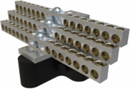 Aluminum Neutral Bar, Dual Rated, Main Conductor Range 350-6, Tap Range 4-14, 42 Tap Ports, 2 Holes, #10-32 Bolt, Tin Plated, UL, CSA, Includes R-16 Mounting Block