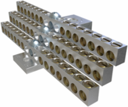 Aluminum Neutral Bar, Dual Rated, Main Conductor Range 350-6, Tap Range 4-14, 42 Tap Ports, 2 Holes, #10-32 Bolt, Tin Plated, UL, CSA