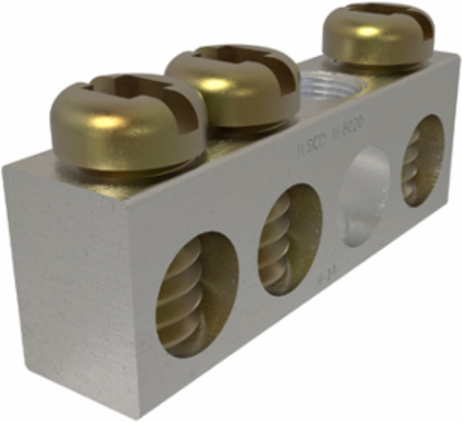 Aluminum Neutral Bar, Dual Rated, Conductor Range 4-14, 3 Ports, 1 Hole, #10 Bolt, Headed Slot Drive, UL, CSA