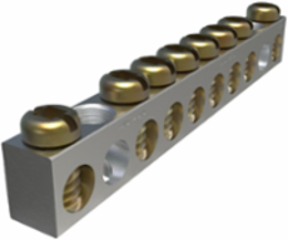 Aluminum Neutral Bar, Dual Rated, Conductor Range 4-14, 8 Ports, 2 Holes, #10 Bolt, Headed Slot Drive, UL, CSA