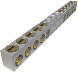 Aluminum Neutral Bar, Dual Rated, Conductor Range 4-14, 10 Ports, 1 Hole, #10 Bolt, Headless Slot Drive, UL, CSA
