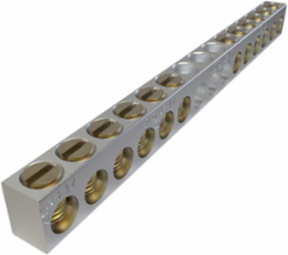 Aluminum Neutral Bar, Dual Rated, Conductor Range 4-14, 12 Ports, 1 Hole, #10 Bolt, Headless Slot Drive, UL, CSA