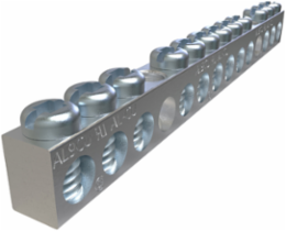 Aluminum Neutral Bar, Dual Rated, Conductor Range 4-14, 12 Ports, 2 Holes, #10 Bolt, Headed Slot Drive, UL, CSA