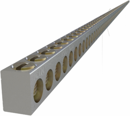 Aluminum Neutral Bar, Dual Rated, Conductor Range 4-14, 192 Ports, 1 Hole, #10 Bolt, Headless Slot Drive, UL, CSA