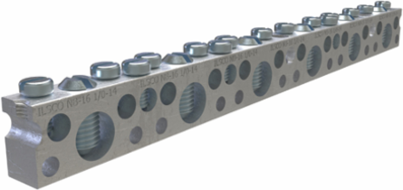 Copper Neutral Bar, Large Conductor Range 1/0-14, Small Range 6-14, 6 Large Ports, 15 Small Ports, 2 Holes, #10 Bolt, UL, CSA