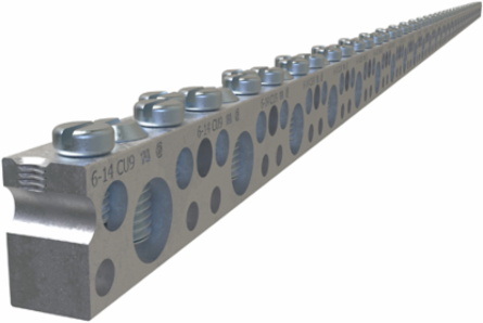 Copper Neutral Bar, Large Conductor Range 1/0-14, Small Range 6-14, 31 Large Ports, 92 Small Ports, UL, CSA