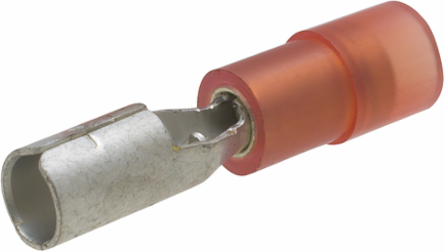 ILSCON Bullet Disconnect Terminal, Conductor Range 18-22, Female, Nylon Insulated, Double Crimp, Red Color Code, Pack of 50