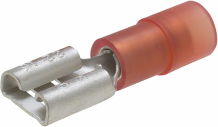 ILSCON Disconnect Terminal, Conductor Range 18-22, Female, Double Crimp, Nylon Insulated, Red Color Code, 0.250 x .032in Tab Size, Pack of 50