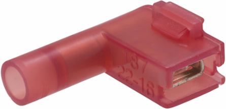 ILSCON Disconnect Terminal, Conductor Range 18-22, Flag, Double Crimp, Nylon Insulated, Red Color Code, 0.187 x .020in Tab Size, Pack of 25
