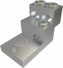 Aluminum Panelboard Lug, Dual Rated, Conductor Range 600-2, 3 Ports, 2 Holes, 3/8in Bolt Size, 1-3/8in Hole Spacing, Tin Plated, UL, CSA