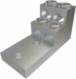 Aluminum Panelboard Lug, Dual Rated, Conductor Range 600-2, 4 Ports, 2 Holes, 1/2in Bolt Size, 1-3/4in Hole Spacing, Tin Plated, UL, CSA