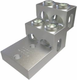Aluminum Panelboard Lug, Heavy Duty, Dual Rated, Conductor Range 750-2, 4 Ports, 2 Holes, 3/8in Bolt Size, 1-3/8in Hole Spacing, Tin Plated, UL, CSA