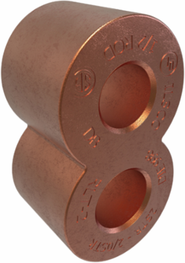 Permaground Copper Grounding Connector, Main Conductor Range 2/0-2, Tap Range 2/0-2, Ground Rod Size 1/2in, Rebar Sizes #3-#4, UL, CSA