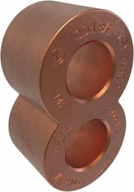 Permaground Copper Grounding Connector, Main Conductor Range 250-4/0, Tap Range 250-4/0, Ground Rod Size 5/8in, Rebar Sizes #5-#6, UL, CSA