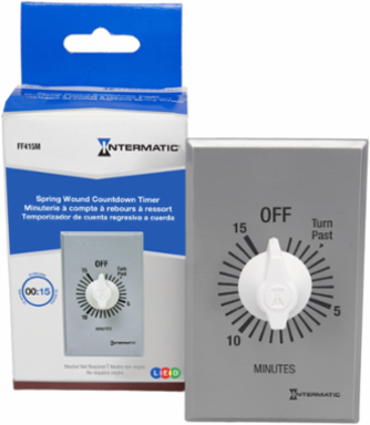 Silver Commercial Spring Wound Countdown Timer, 125-277 VAC, 15 Minute Max, DPST