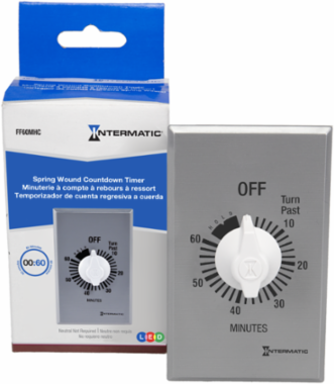 Spring Wound Countdown Timer, 125-277 VAC, 60 Minute Max, Silver