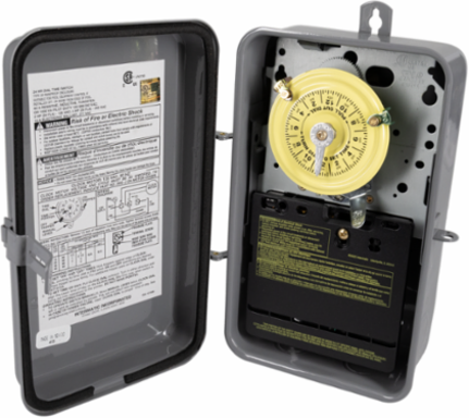 24-Hour Mechanical Time Switch, 120 VAC, DPST, Indoor/Outdoor, 1 Hour Interval