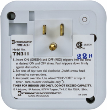 Heavy-Duty Indoor Mechanical Plug-In Timer 24-Hour, 125 VAC