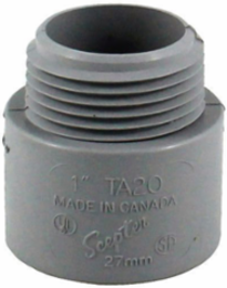 PVC Terminal Adapter 1 Inch, Threaded Male End, High Impact PVC