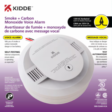 HARDWIRED SMOKE & CARBON MONOXIDE VOICE ALARM, INTERCONNECTABLE WITH AA BATTERY BACKUP