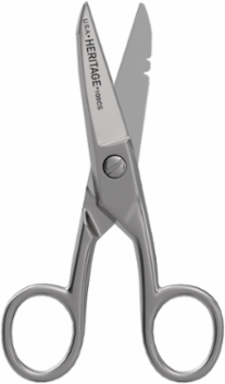 Serrated Electrician Scissors - 5.25 Inch Overall Length, Nickel Plated, Wire Stripping Notches for 19 & 23 Gauge