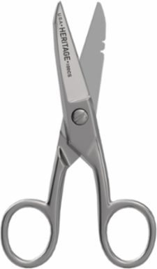 Serrated Electrician Scissors - 5.25 Inch Overall Length, Nickel Plated, Wire Stripping Notches for 19 & 23 Gauge