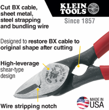 All-Purpose Shears and BX Cable Cutter, 7.625 Inch Length, Lightweight, Plastic-Dipped Handles