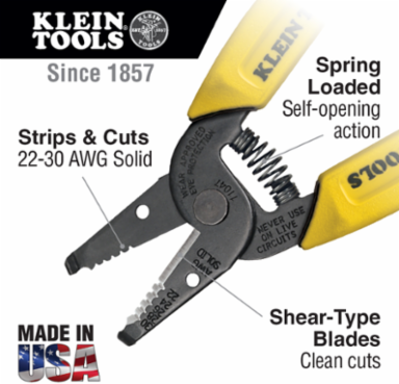 Wire Stripper/Cutter 22-30 AWG Solid Wire, 6.25 Inch Length, Yellow Handles