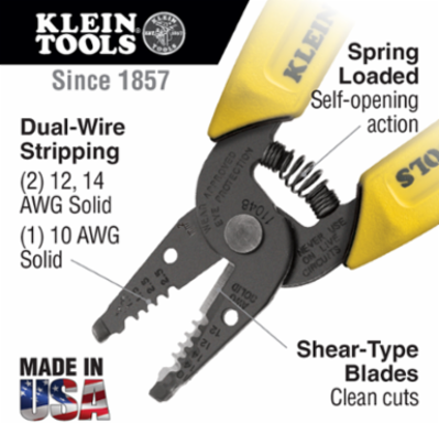 Dual-Wire Stripper/Cutter 6-1/4 Inch for 10-14 AWG Solid Wire