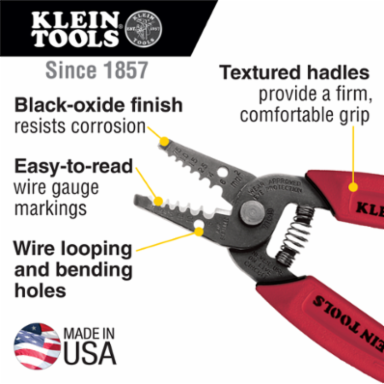 Wire Stripper/Cutter 8-16 AWG, 6.25 Inch Length, Red Handles