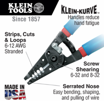 Klein-Kurve® Wire Stripper/Cutter 6-12 AWG, 7.5 Inch Length, Steel, 0.34 lbs