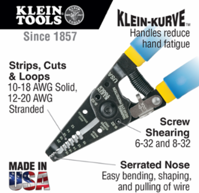 Solid and Stranded Copper Wire Stripper and Cutter, 10-18 AWG, 12-20 AWG, 4.375 Inch