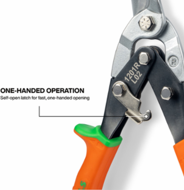Right-Cutting Aviation Snips, 10.06 Inch Length, Cuts 18 Gauge Steel, Serrated Edge