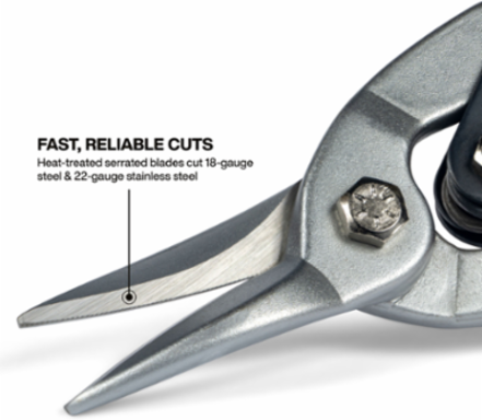 Aviation Snips Straight - 10.063 Inch Overall Length, Cuts 18 Gauge Steel